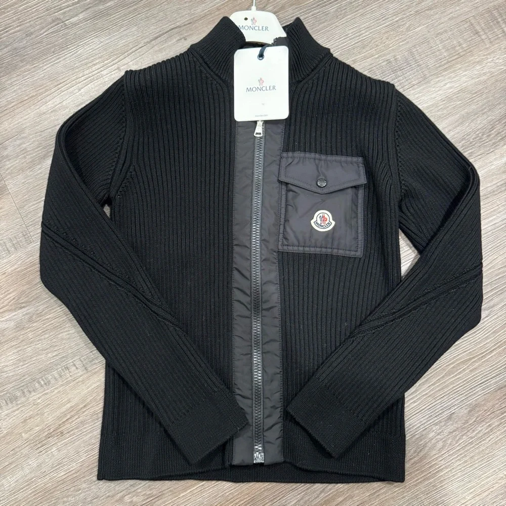 Moncler Cardigan Tricot Black Zip Up Sweater